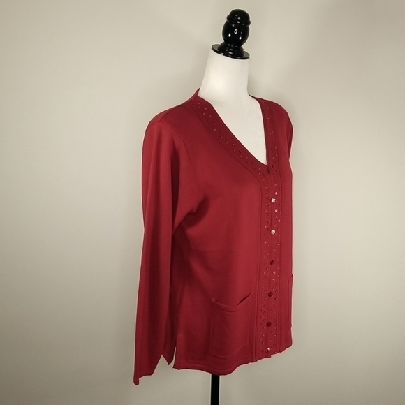 LA Madona Women's Sweater Size M Button Up Cardigan With Sequins & Beads - Picture 4 of 6